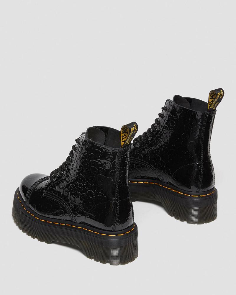 Dr Martens Sinclair Leopard Emboss Lak Leren Platform Laarzen Dames Zwart Leopard | NL 527YXF